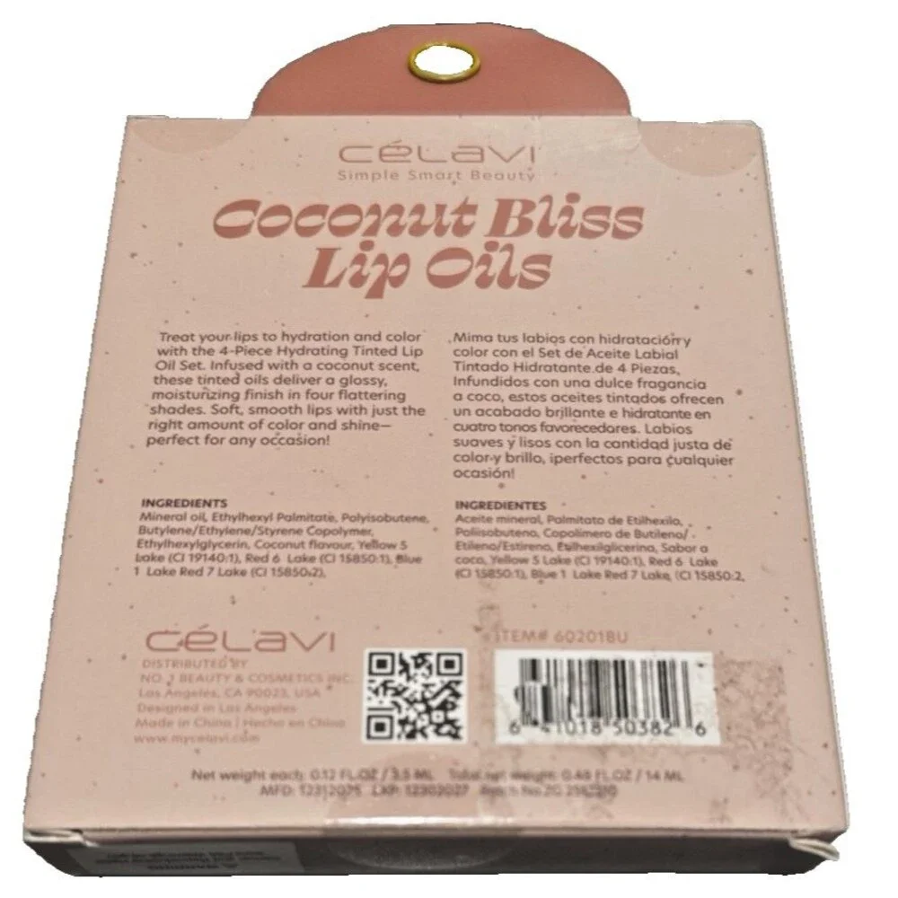 Celavi Simple Smart Beauty Coconut Bliss Lip Oils 4 PC Coconut Flavored